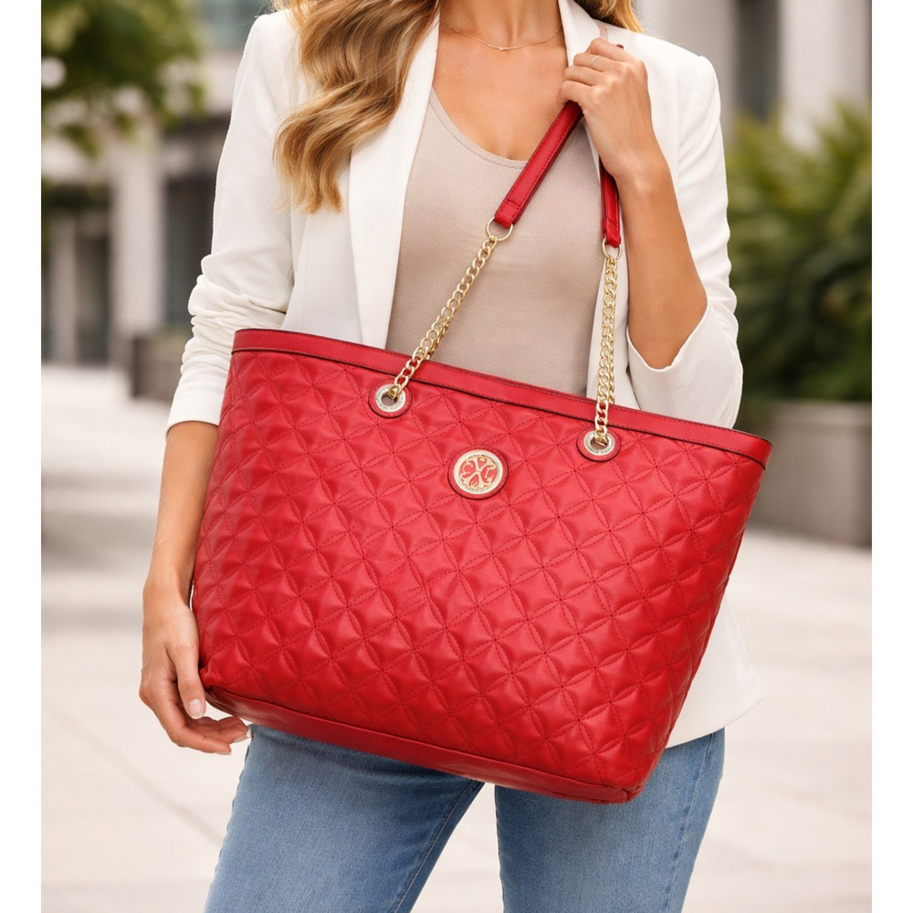 CXL By Christian Lacroix Tote Bag Womens Large Red Vogue Quilted Purse New
